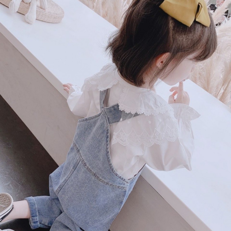 女童牛仔吊帶褲+上衣