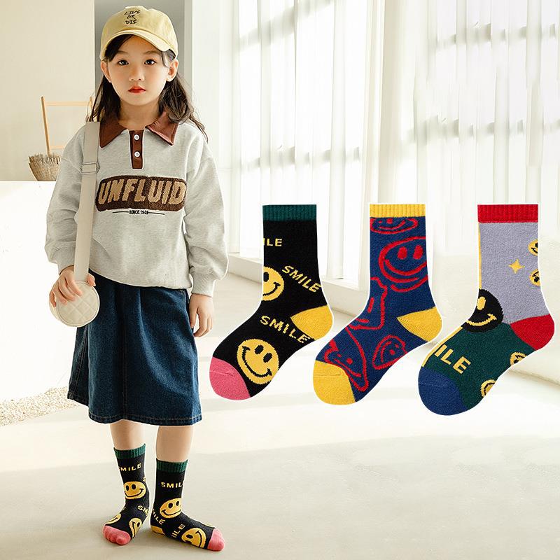 男女童卡通笑臉中筒襪(3雙入)