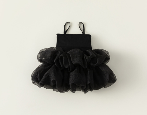 黑色細肩蓬蓬裙