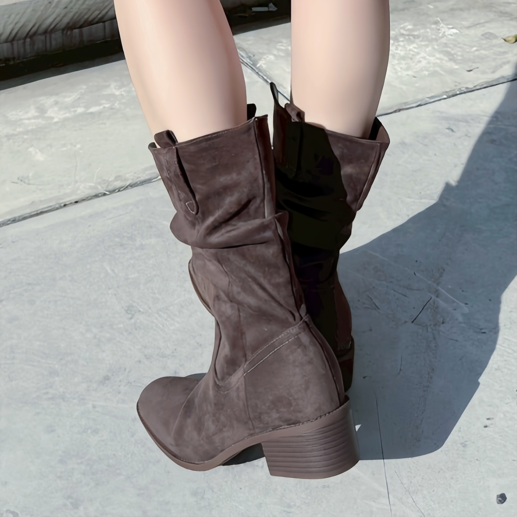 率性V口西部中筒跟靴