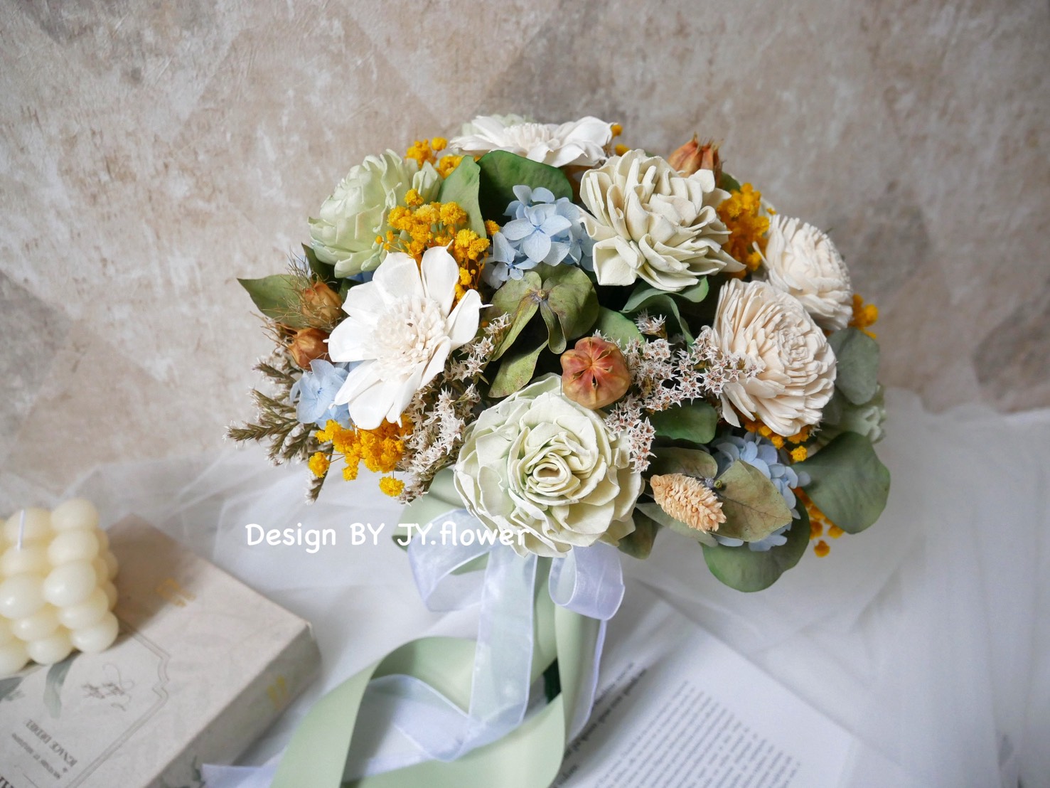 自然型手綁乾燥花分束捧花【初夏輕舞】