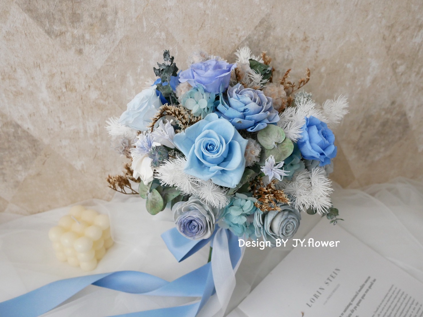 自然型手綁不凋花分束捧花【蔚藍海洋】