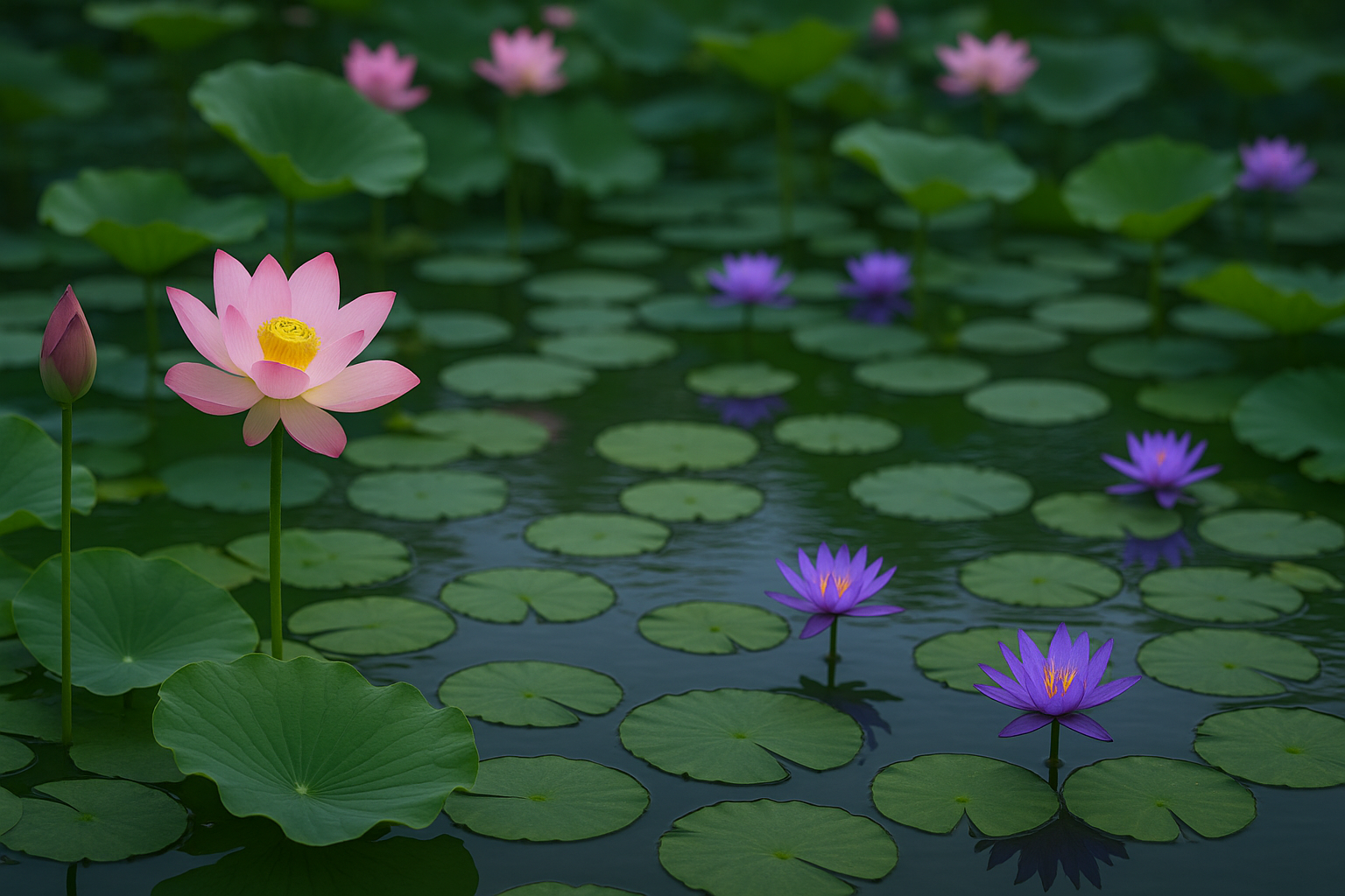 ai生成蓮花與睡蓮同池,讓大家看看差異