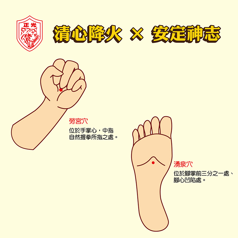 清心降火 × 安定神志~按勞宮穴跟湧泉穴