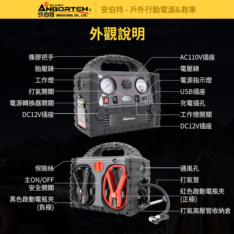 |安伯特|戶外行動電源&救車|110V 12V QC3.0救車|戶外電源|打氣|照明|露營|防災|停電|10Ah升級款|AD200002|14