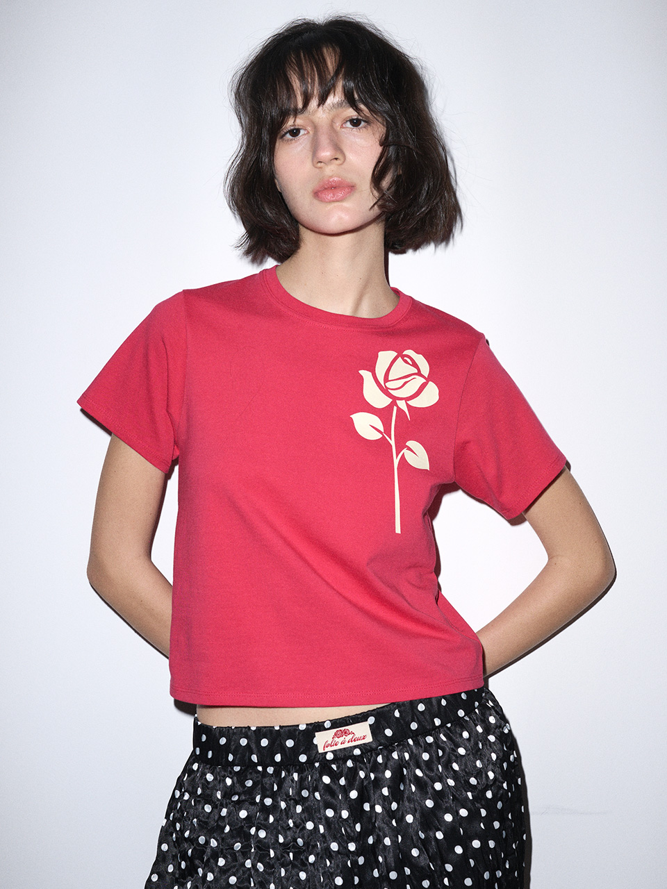 預購］韓國MARDI MERCREDI SLIM TSHIRT UNE ROSE 玫瑰修身款短袖