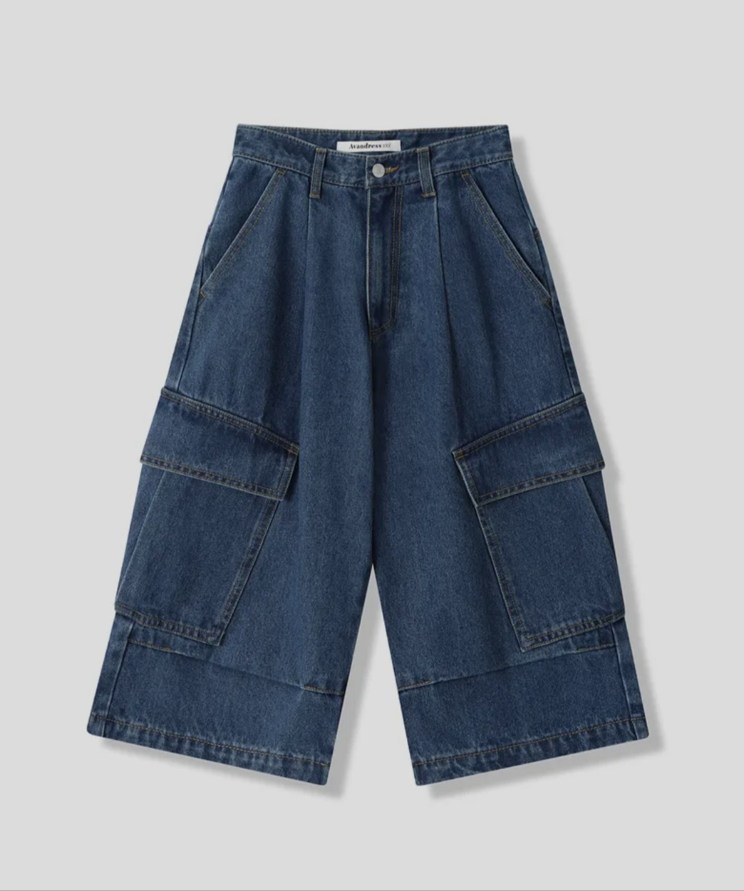 預購］韓國AVANDRESS Side Big Denim Shorts 七分工裝褲牛仔寬褲