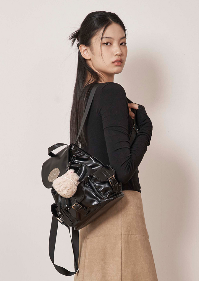 預購］韓國Lotsyou Nostalgia chubby Backpack 尼龍飛行背包皮革