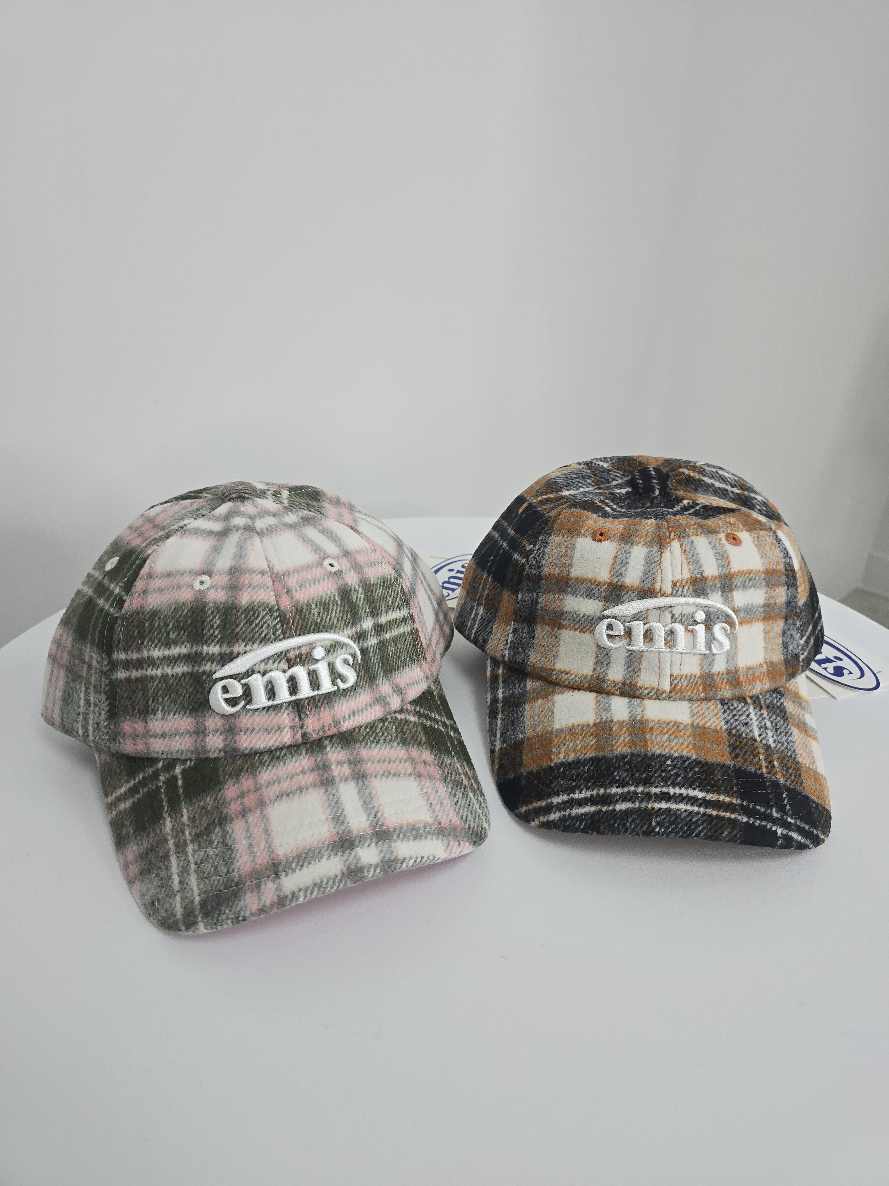 ［現貨秒發⚡️］韓國emis MULTI COLOR CHECK BALL CAP 毛呢格紋 棒球帽 老帽