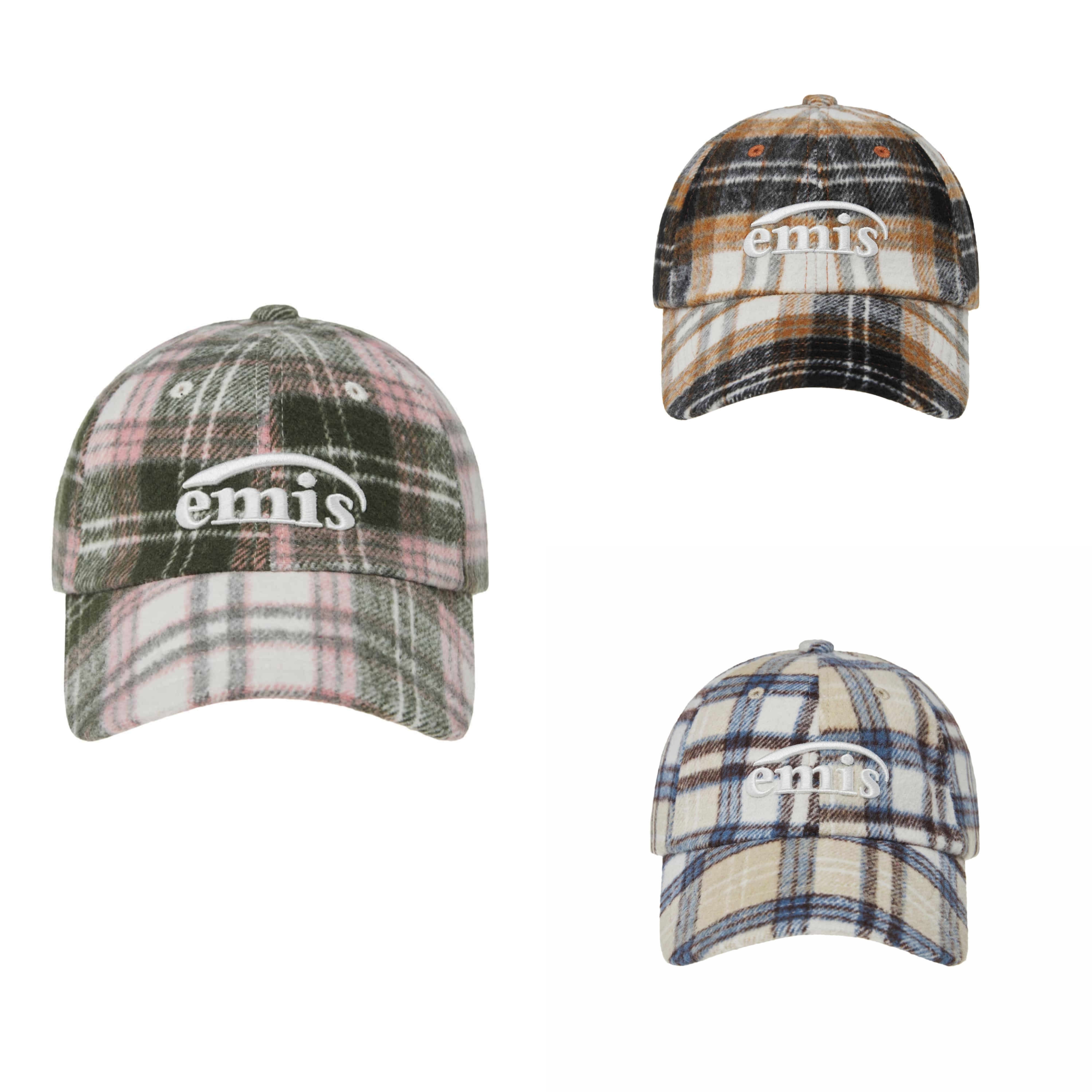 現貨秒發⚡️］韓國emis MULTI COLOR CHECK BALL CAP 毛呢格紋