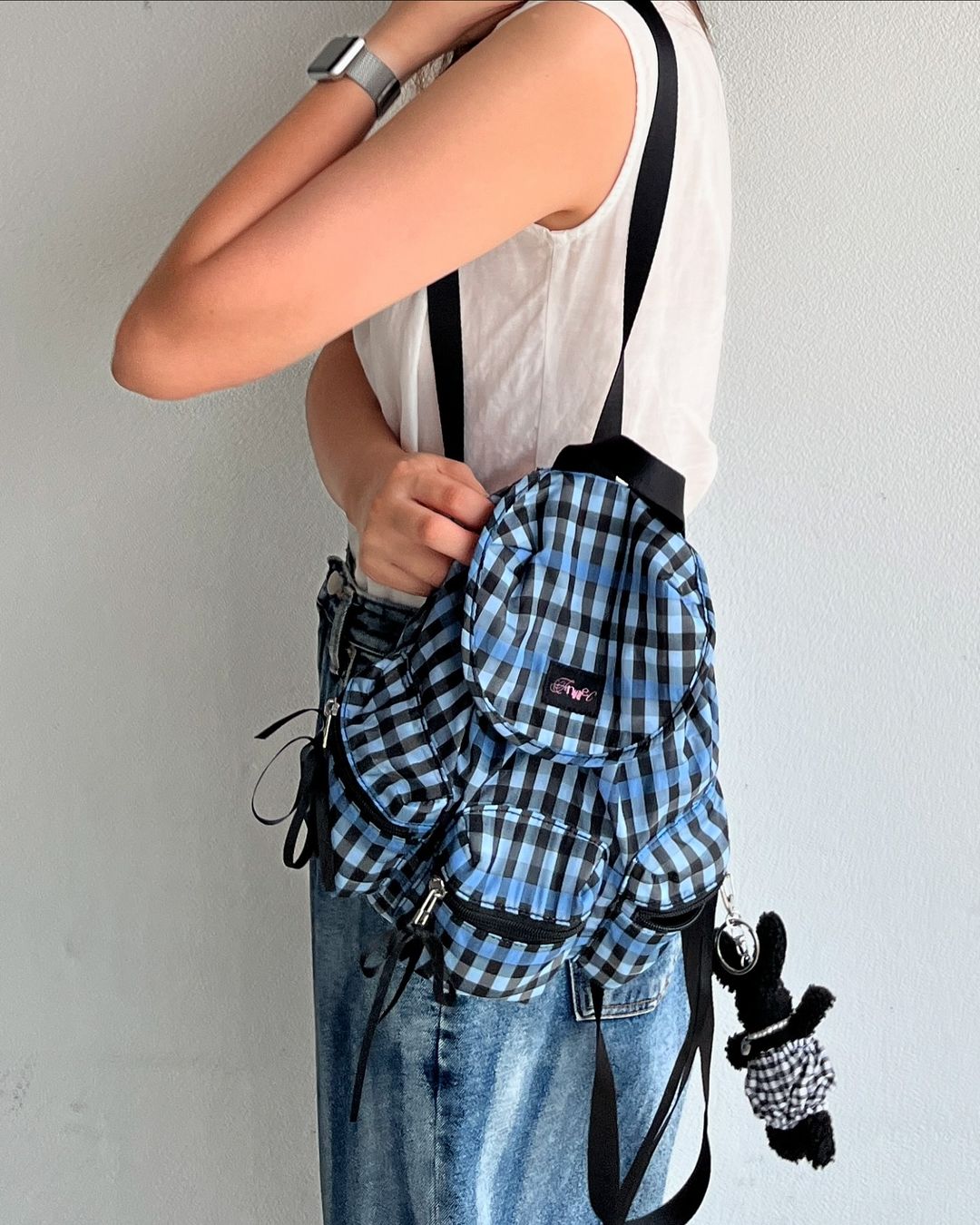 預購］韓國Fennec BERRY POCKET BACKPACK 綁帶飛行後背包格紋四