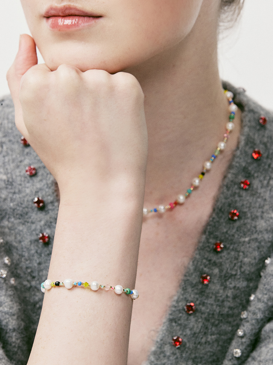 預購］韓國Vintage Hollywood Pearl n Crystal Beads Bracelet