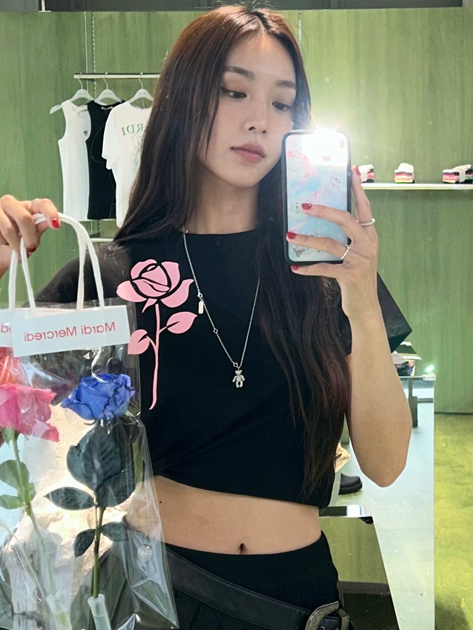 【Mardi Mercredi】SLIM TSHIRT UNE ROSE READY STOCK IMPORT | Mardi Mercredi Slim Tshirt Une Rose