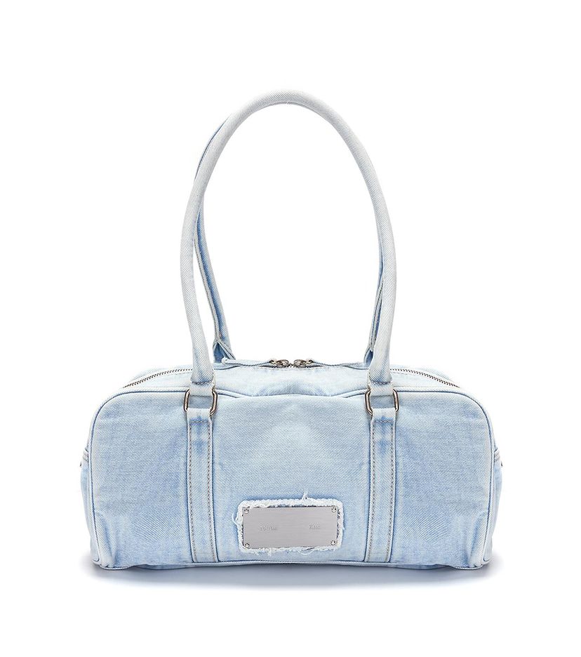 韓國Matin Kim 2024新款 VINTAGE DENIM SPORTY TOTE BAG 刷白牛仔鐵牌托特包