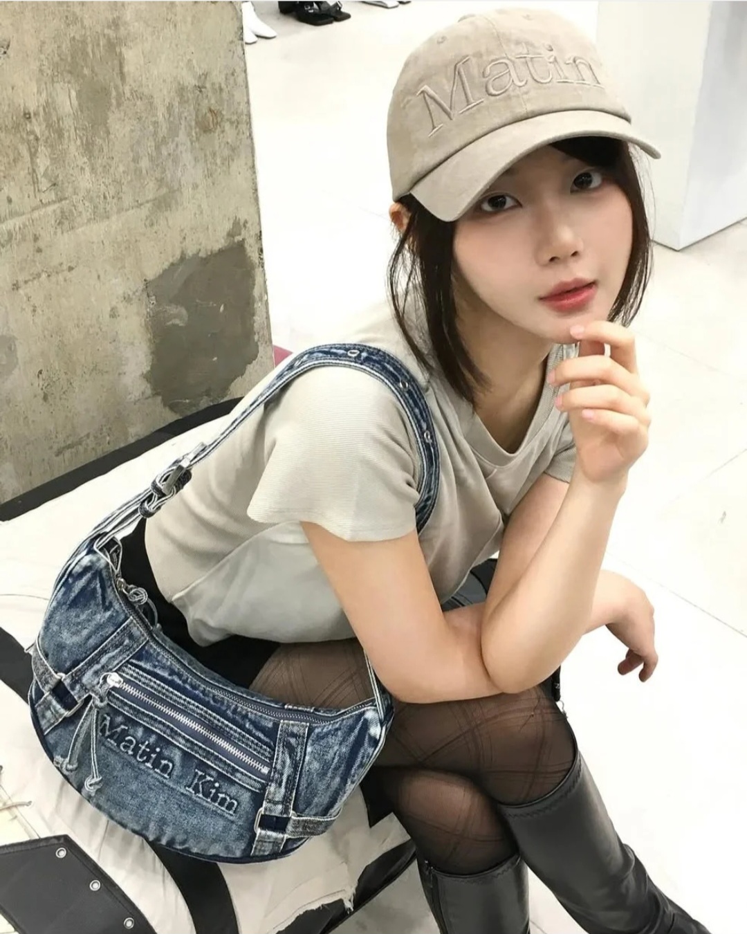 MATIN KIM ■ WASHED DENIM MINI HOBO BAG MATIN WASHED DENIM MINI HOBO BAG IN BLUE – Matin Kim