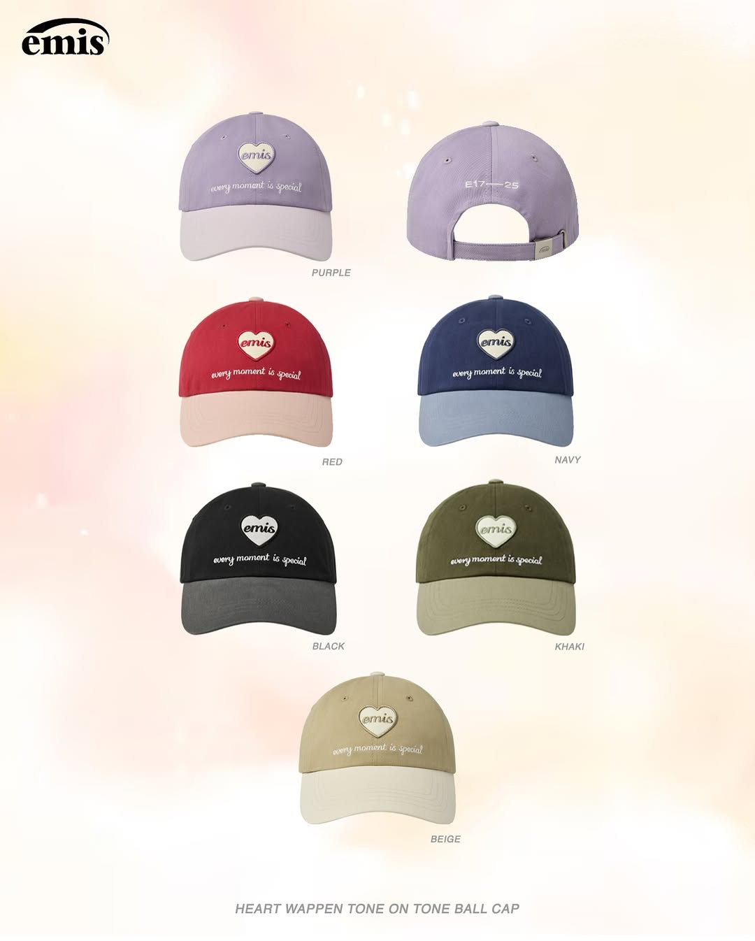 預購］韓國emis HEART WAPPEN TONE ON TONE BALL CAP 愛心布章拼