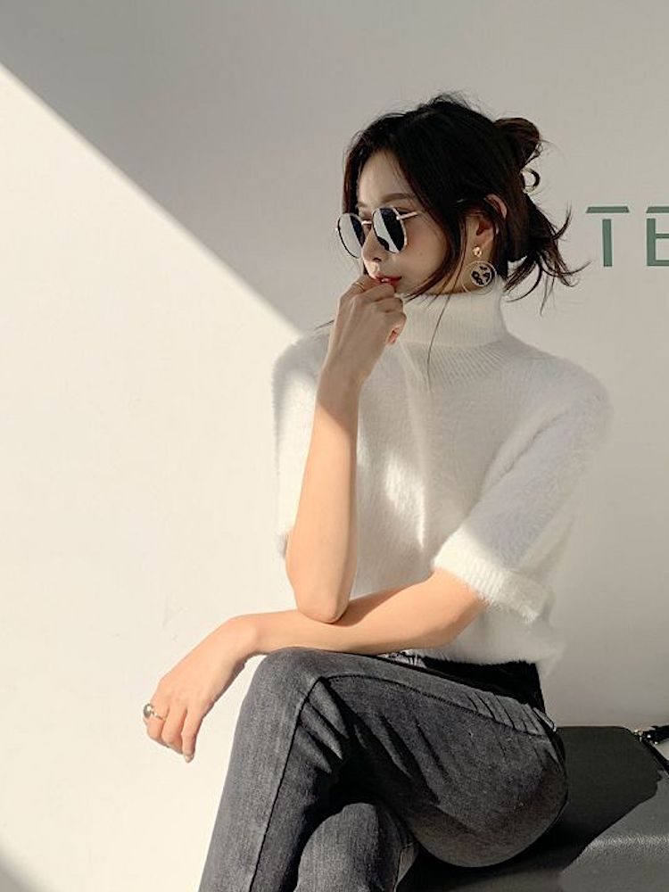 韓國氣質高領仿貂毛上衣