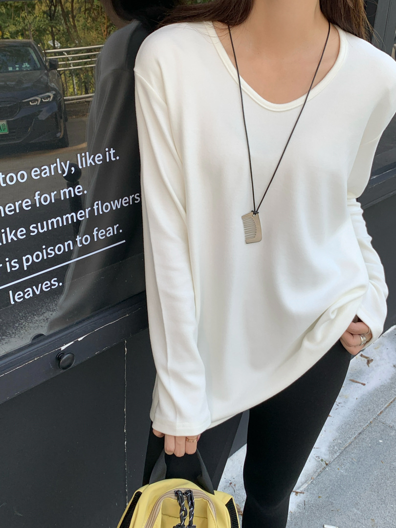 好穿加厚磨毛中長款內搭T卹u領長袖上衣 好穿加厚磨毛中長款內搭T卹u領長袖上衣