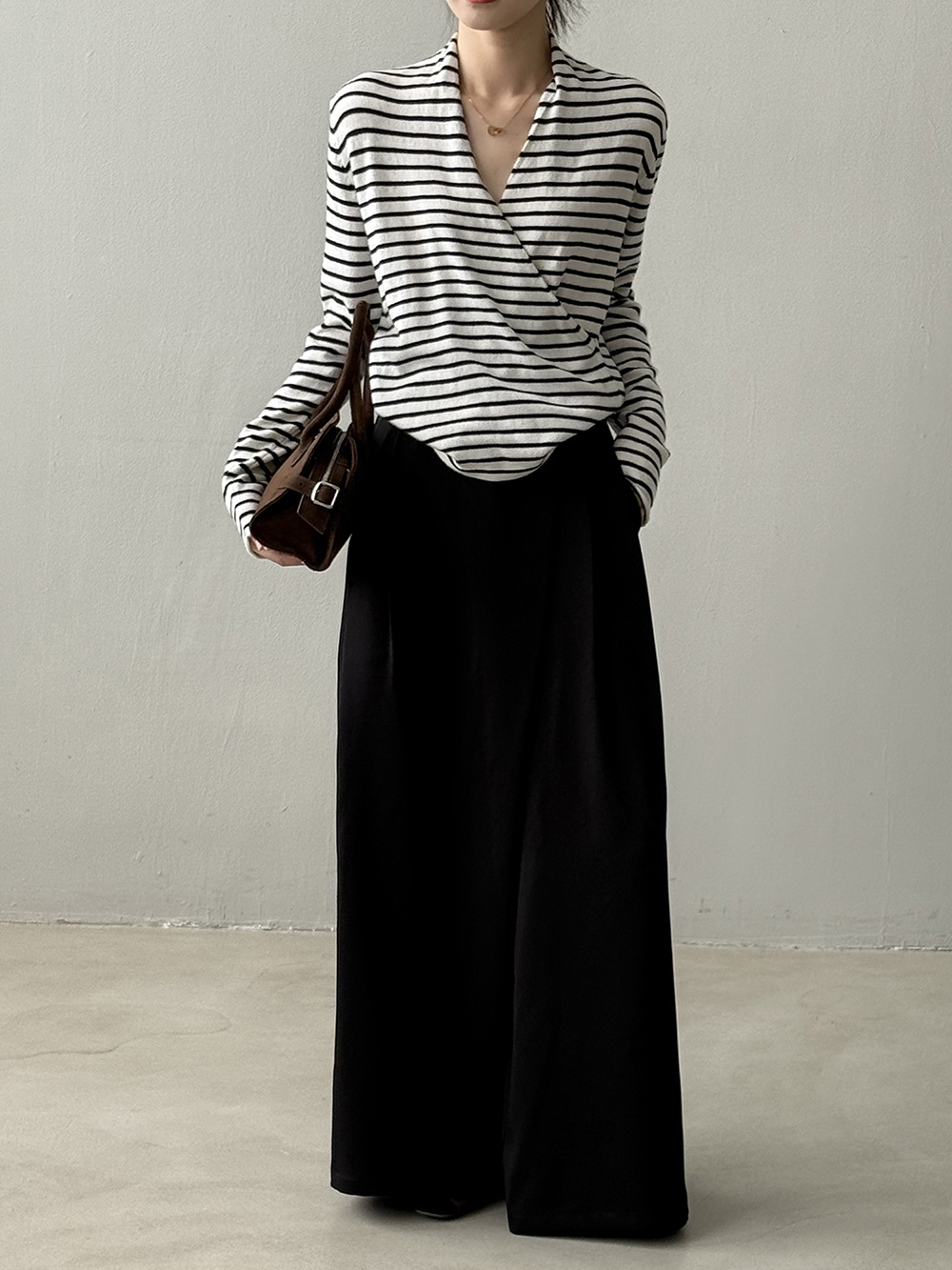 V領長袖針織氣質上衣