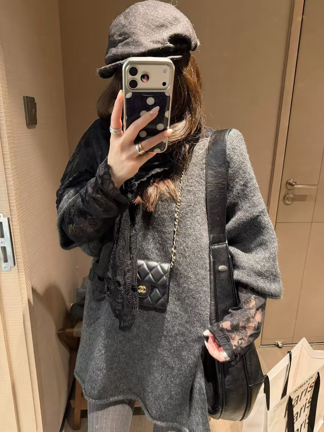 飄帶五分袖寬鬆毛衣上衣