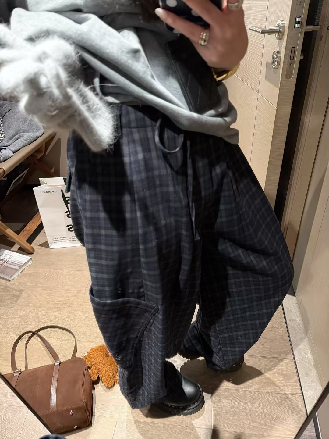 加絨抽繩經典大口袋格子長褲 加絨抽繩經典大口袋格子長褲