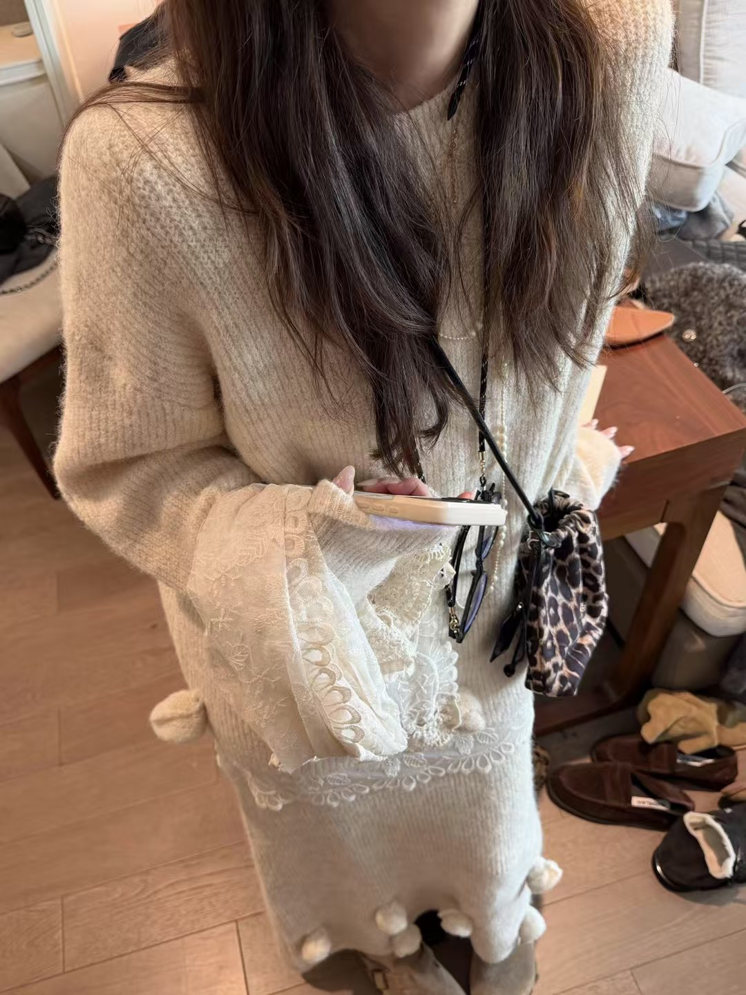 羊駝毛鬆緊腰兩件式花朵套裝 羊駝毛鬆緊腰兩件式花朵套裝