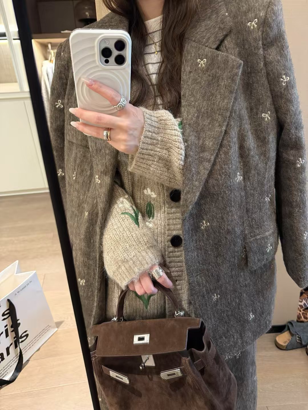 蝴蝶結毛呢半身裙西裝外套套裝 蝴蝶結毛呢半身裙西裝外套套裝