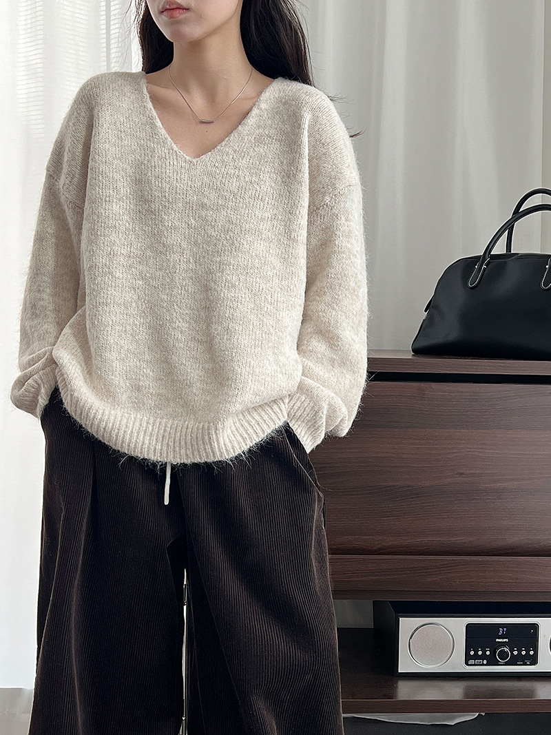 慵懶披肩兩件套長袖針織上衣