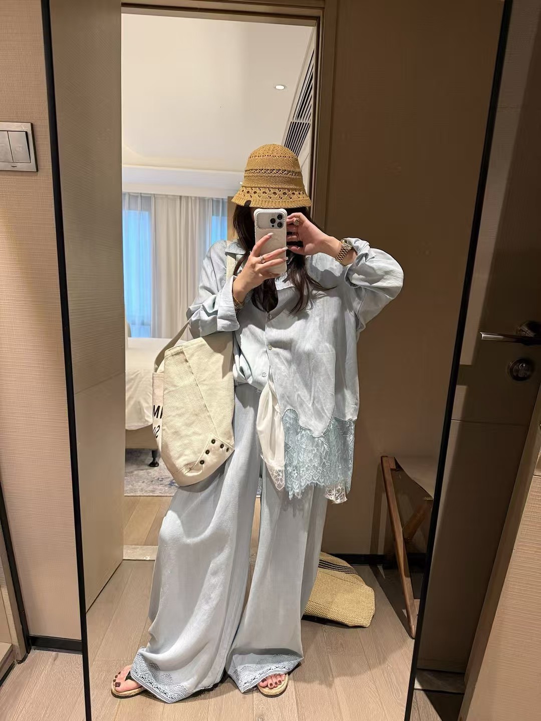絲亞麻長袖蕾絲拼接防曬罩衫8