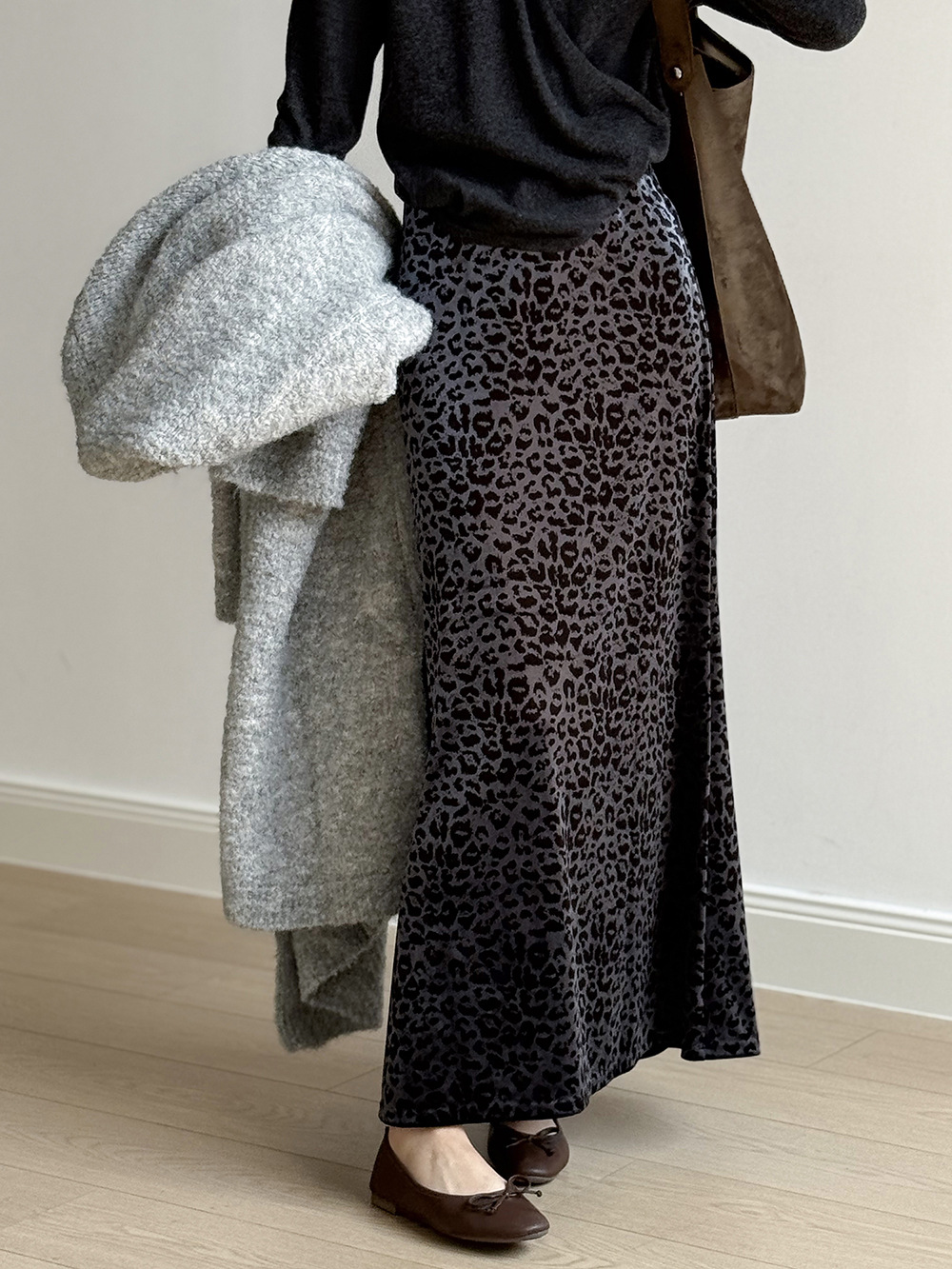 復古豹紋絲絨半身長裙 復古豹紋絲絨半身長裙