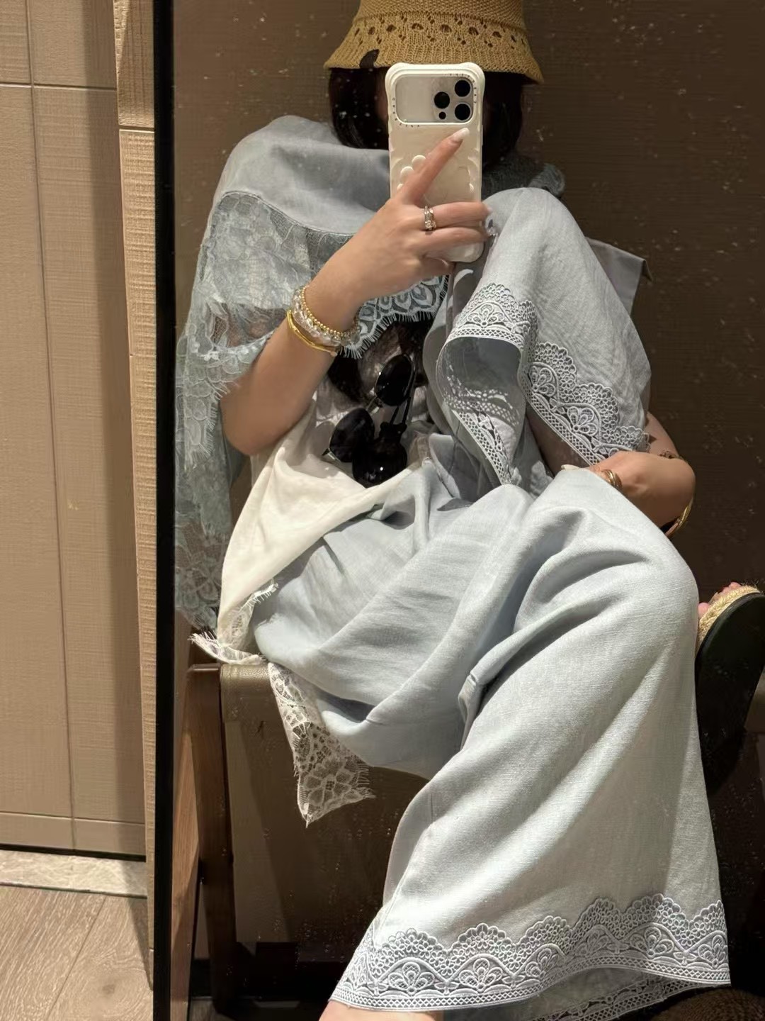 絲亞麻長袖蕾絲拼接防曬罩衫14