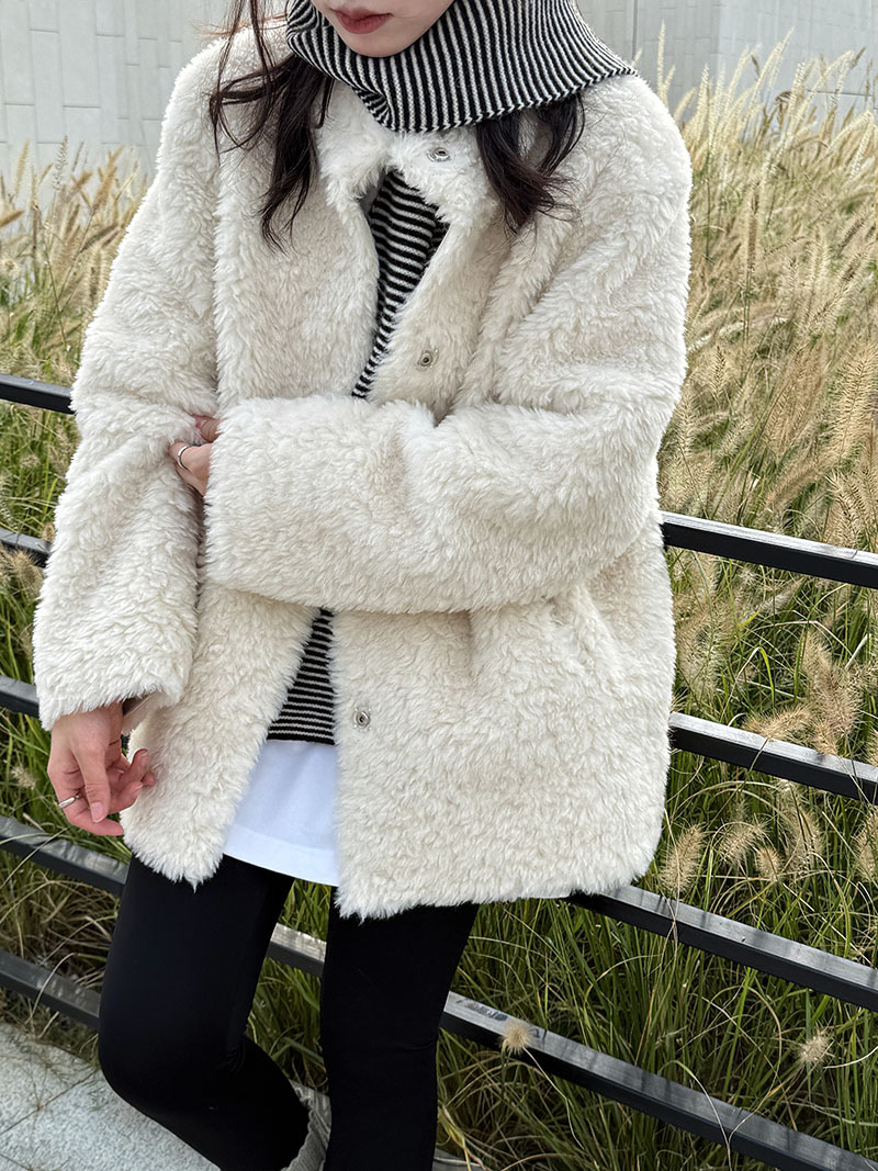 美拉德立領羊羔毛外套