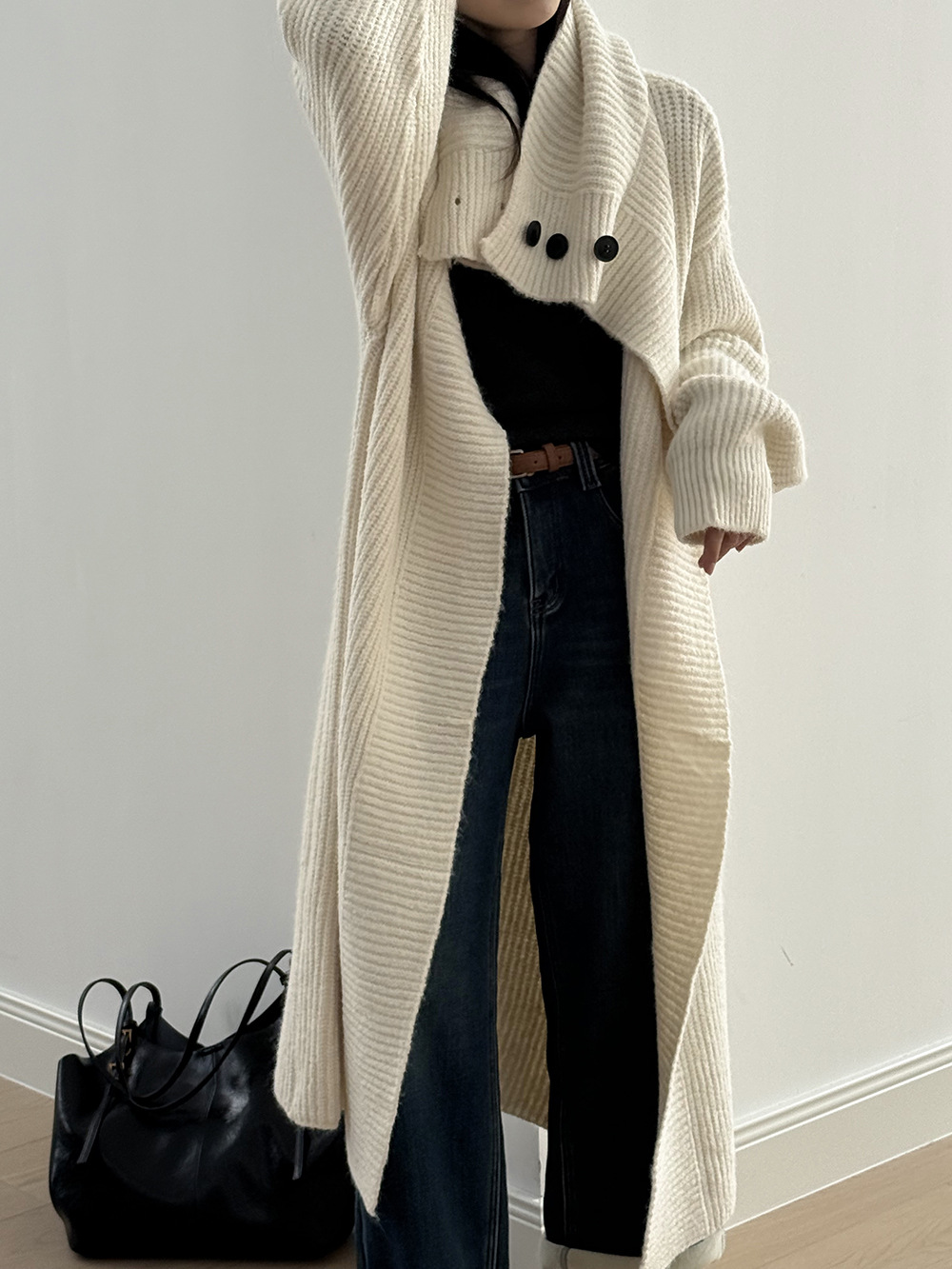 大翻領長款針織開衫外套 大翻領長款針織開衫外套