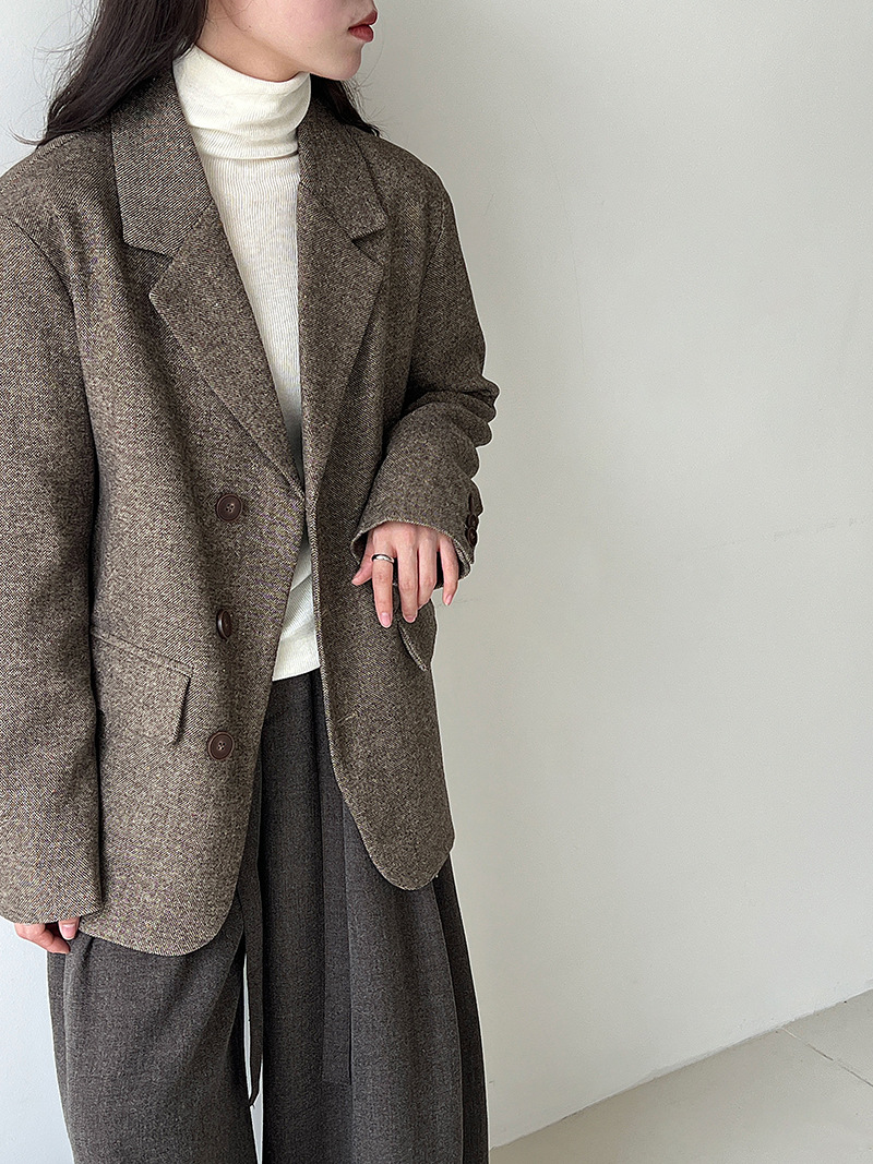 極簡高級羊毛粗花西裝外套