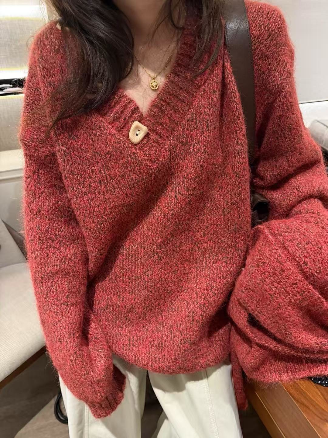 兩件式圍巾雜色長袖毛衣