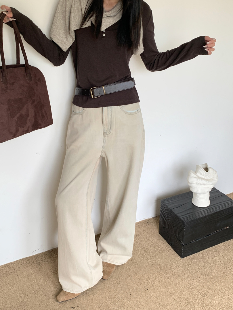 廢土髒洗牛褲天絲高腰牛仔褲