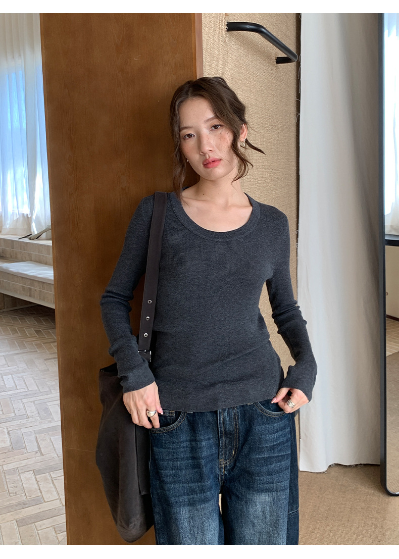 羊毛純色基本款針織上衣