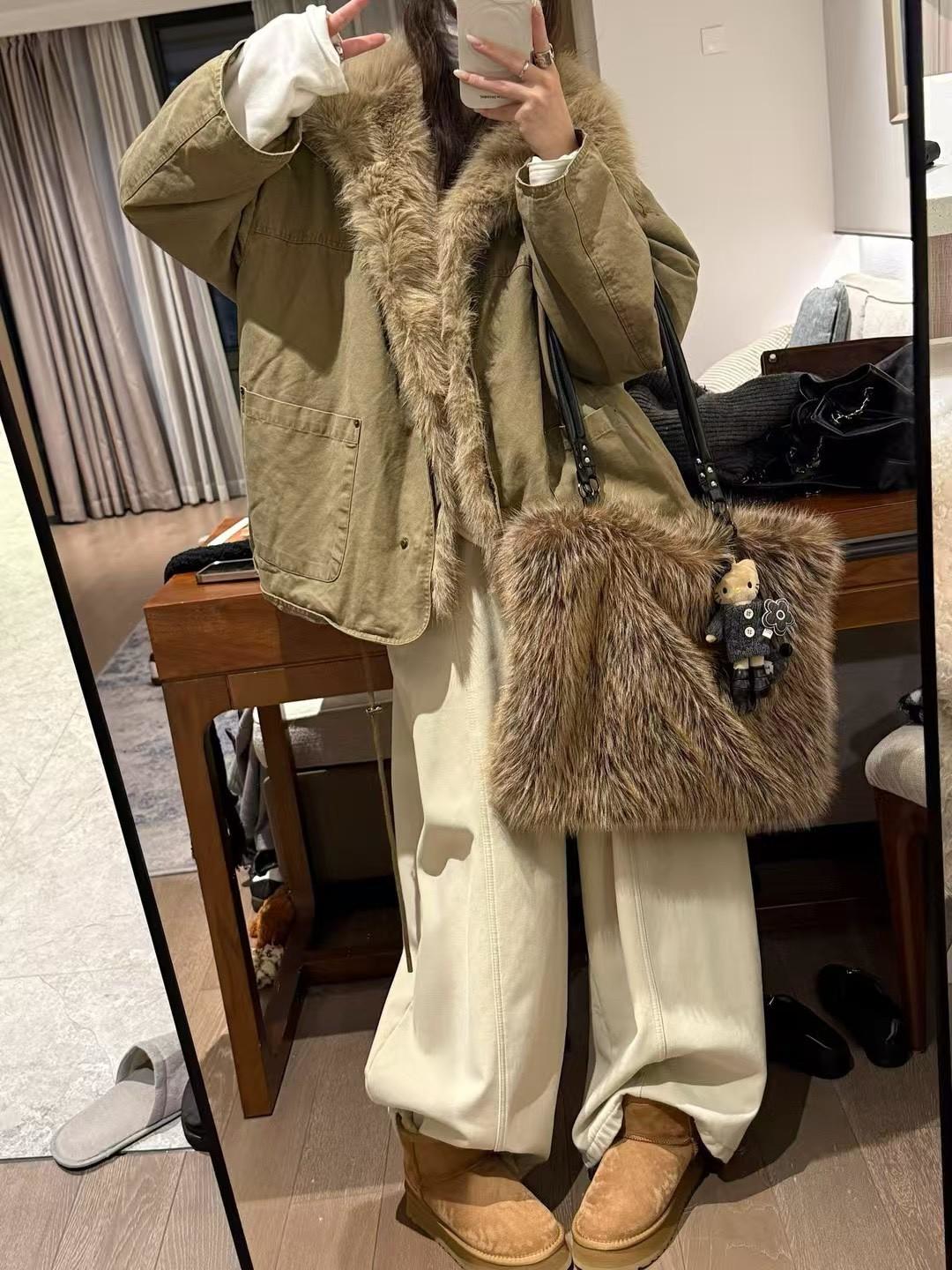 毛毛連帽派克夾棉夾克外套