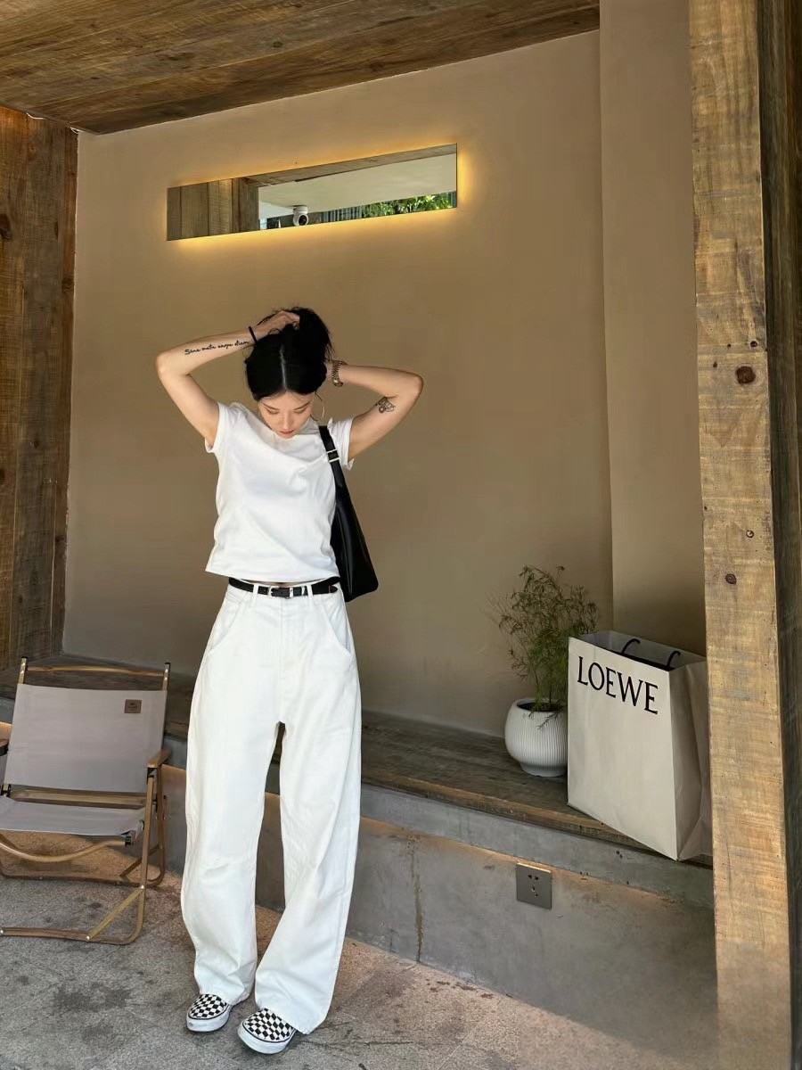 神褲~鐮刀型牛仔褲寬腳梨形顯瘦復古香蕉褲