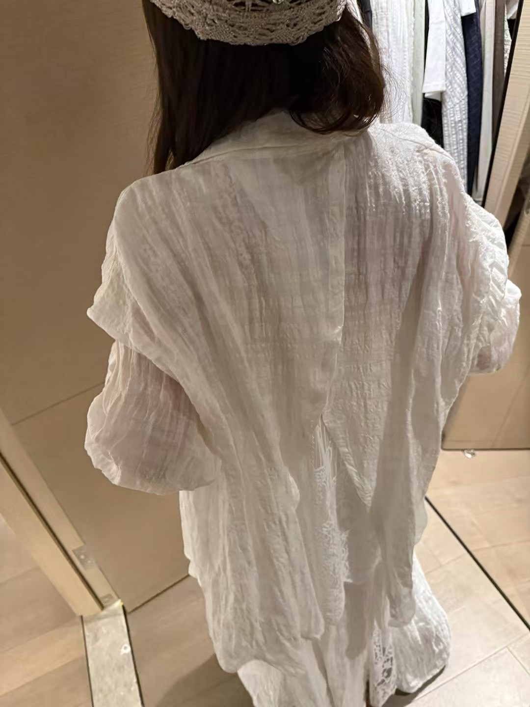 亞麻天絲暗格襯衫拼接蕾絲半身裙5