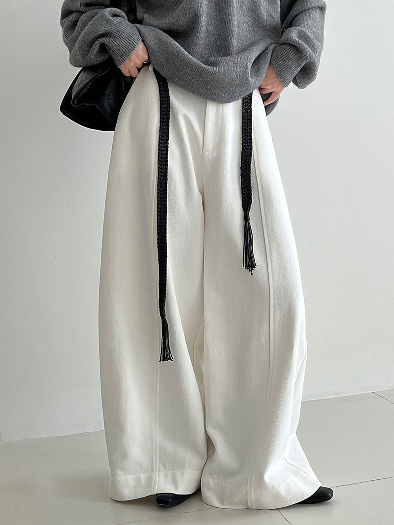 休閒鬆弛感闊腿長褲（配腰帶）