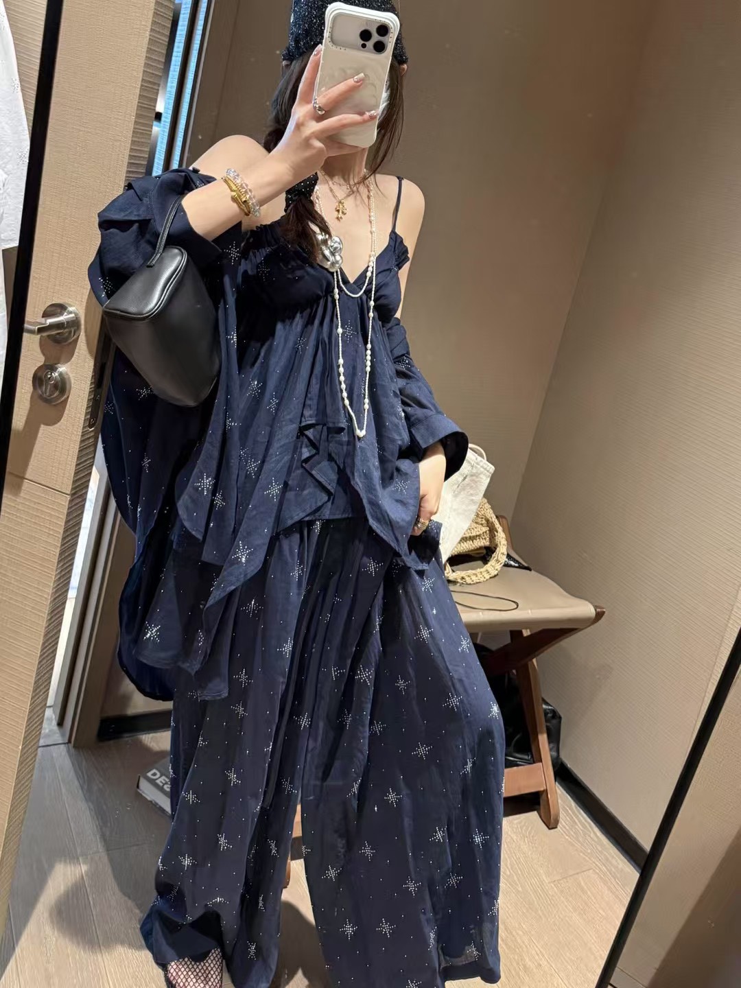 燙鑽不規則吊帶背心亞麻長褲8