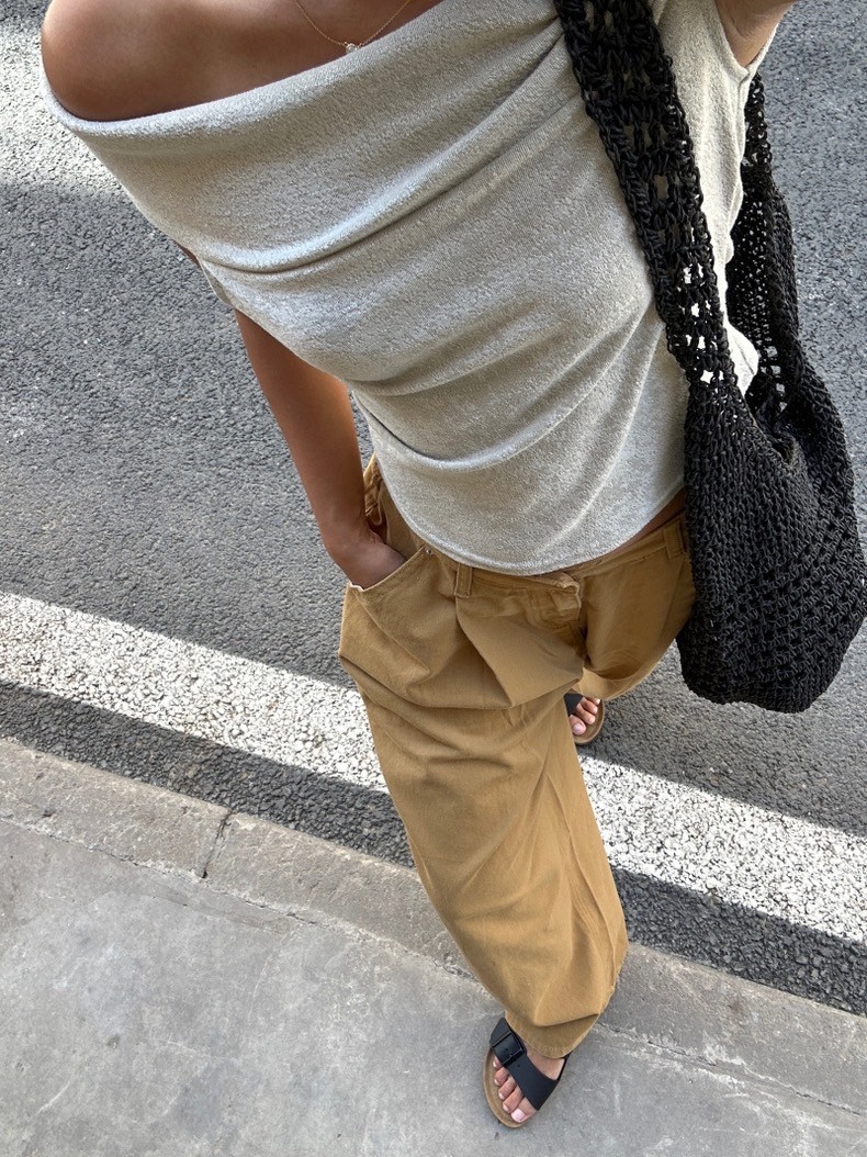 薄款美拉德棕寬鬆闊腿日式休閒牛仔褲