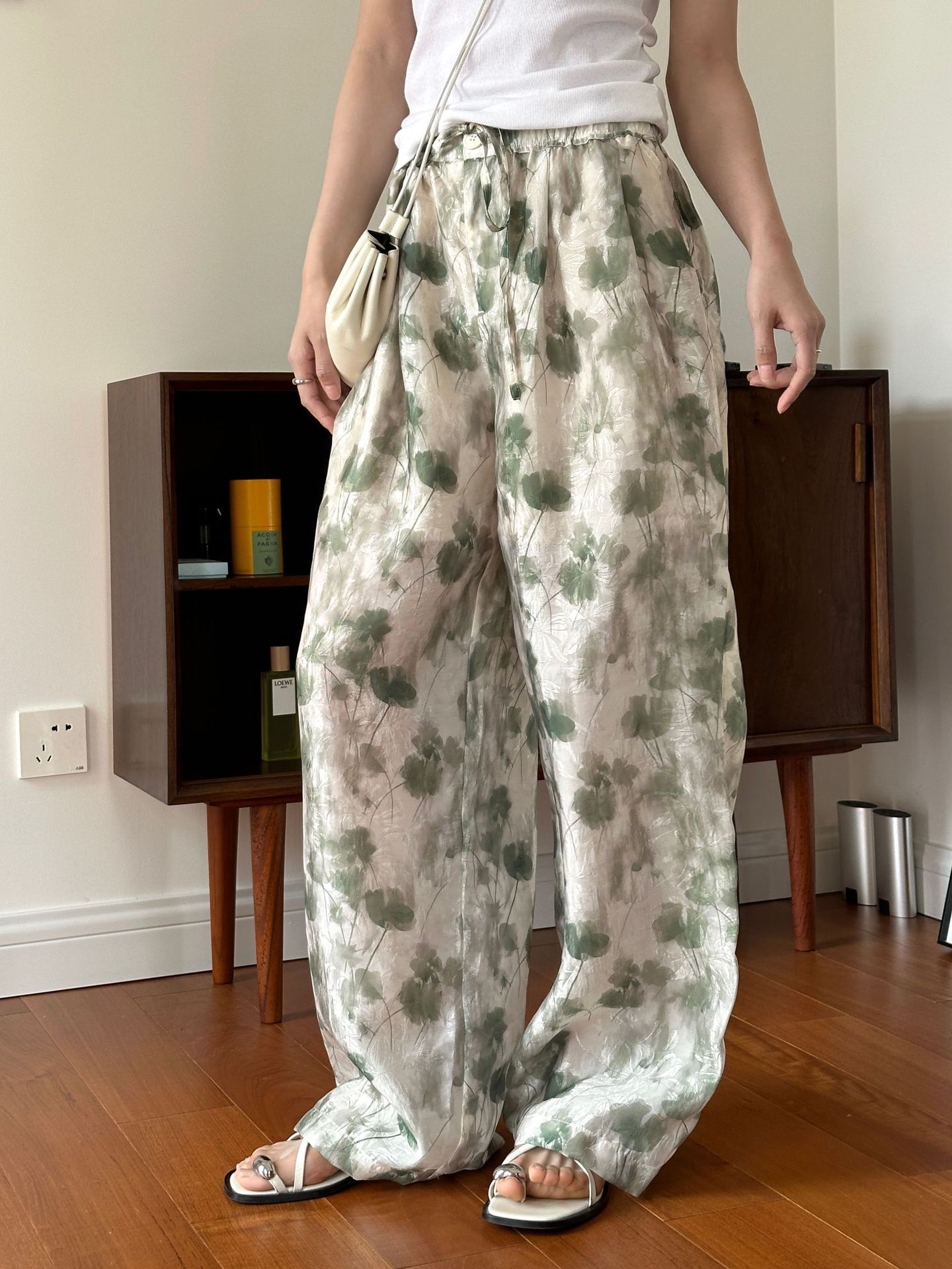 涼綠野仙蹤浪漫碎花高腰防曬寬鬆長褲