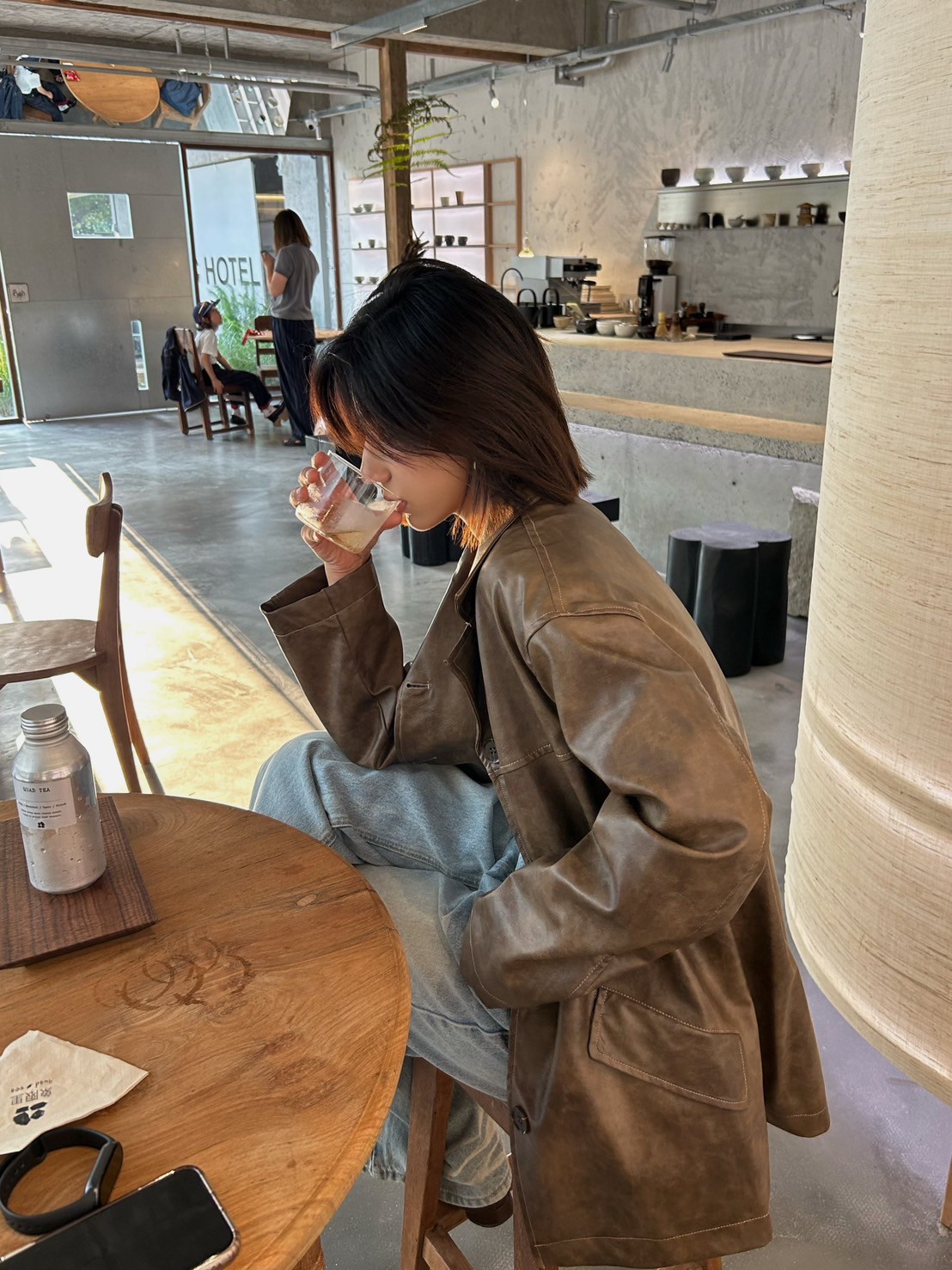 渲染做舊感復古做舊寬鬆皮衣外套