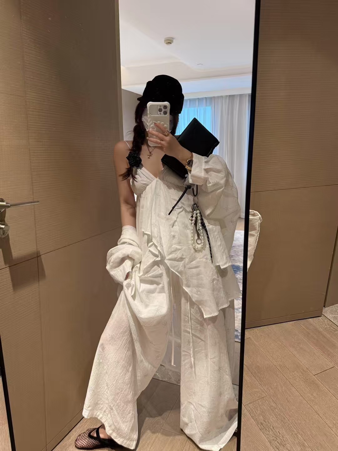 燙鑽不規則吊帶背心亞麻長褲5