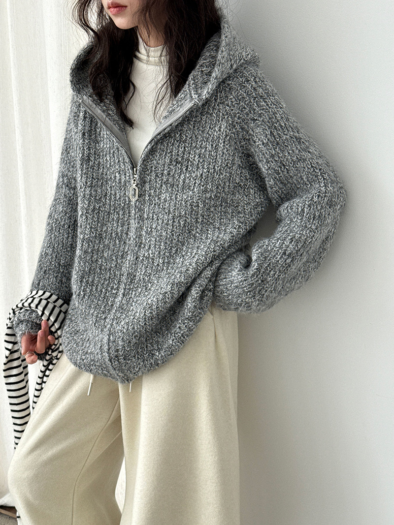 羊毛可拆毛領針織外套
