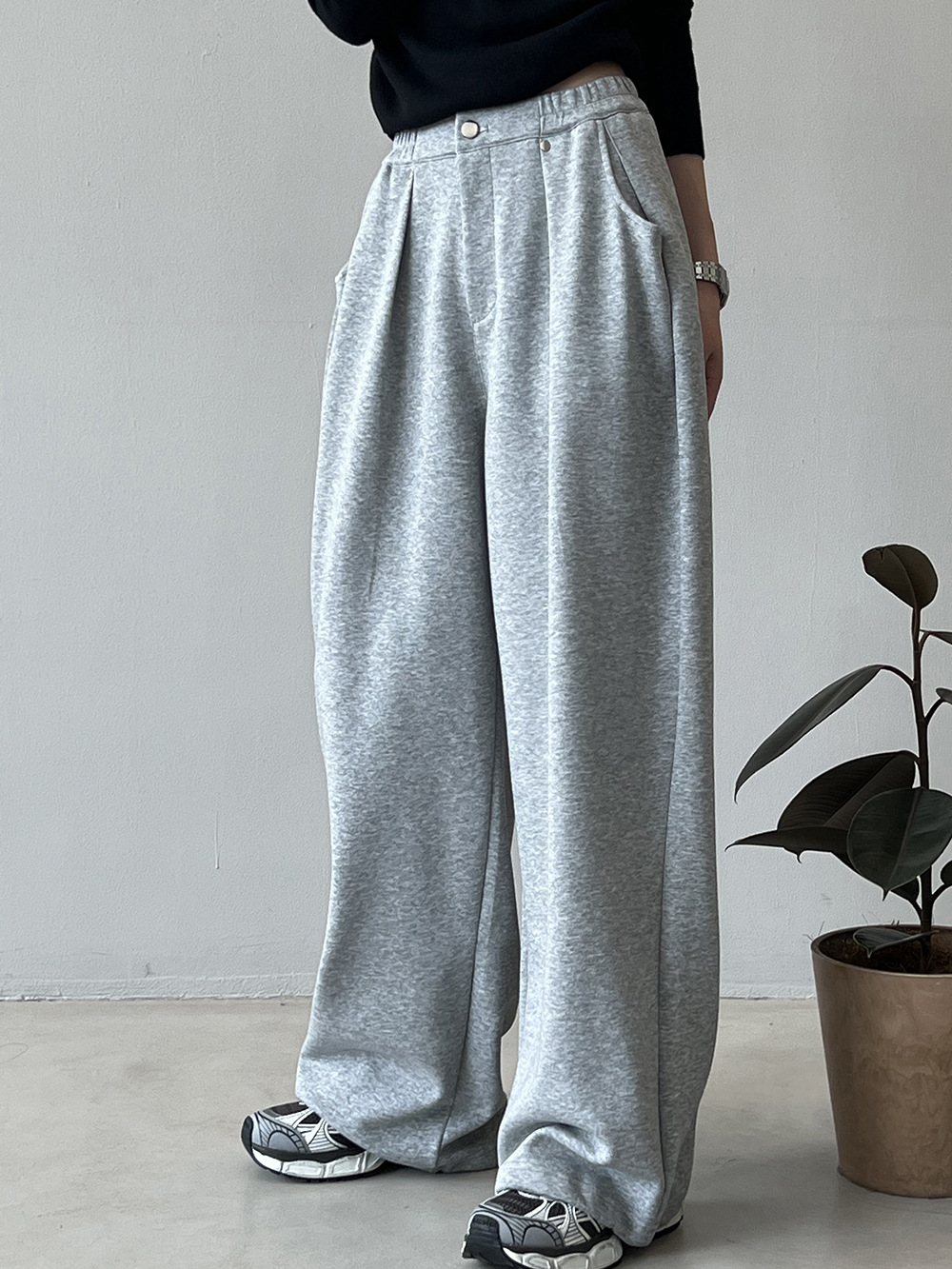 垂感鬆緊腰闊腿褲