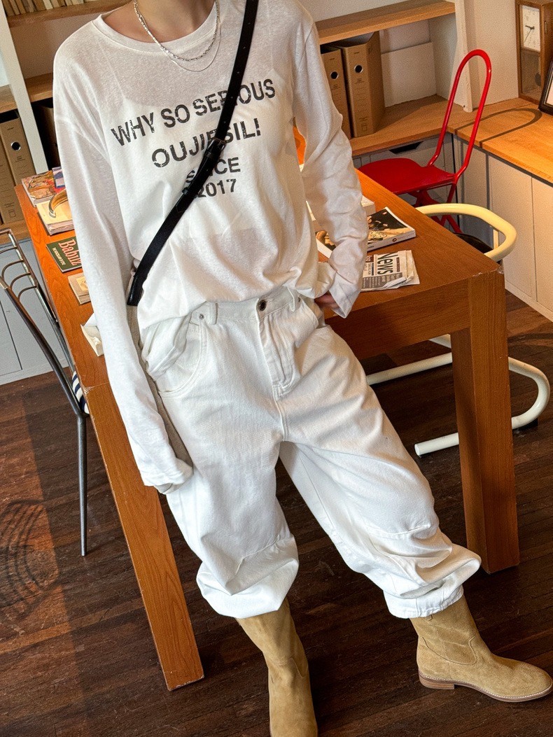 入秋薄款微透寬鬆字母印花圓領罩衫恤