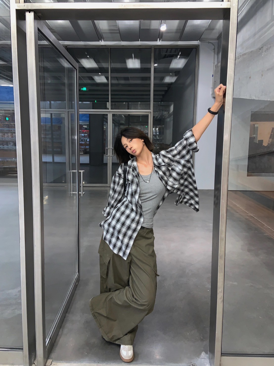 復古格子襯衫百搭長袖襯衫